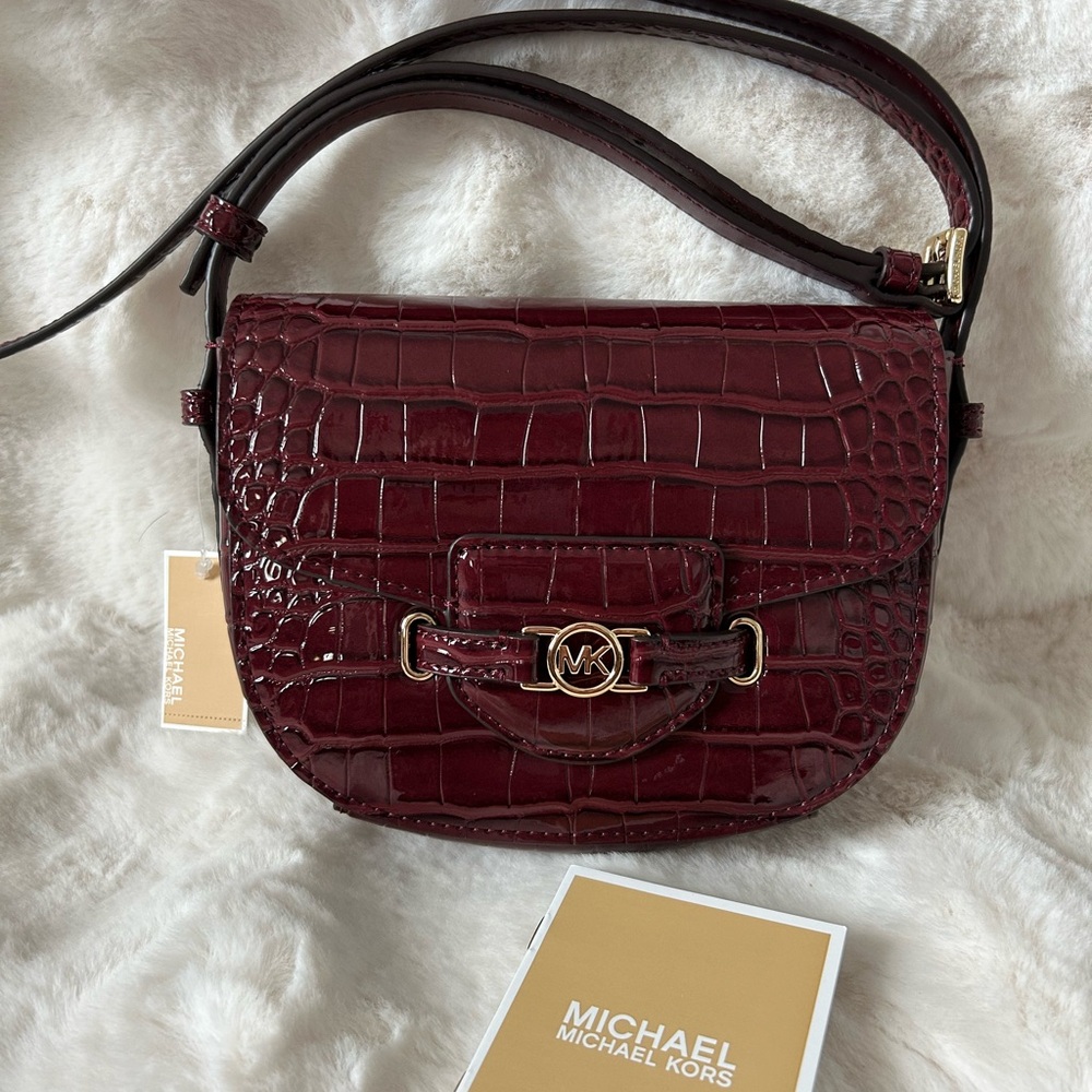 Michael Kors Burgundy Croc-Embossed Shoulder Bag